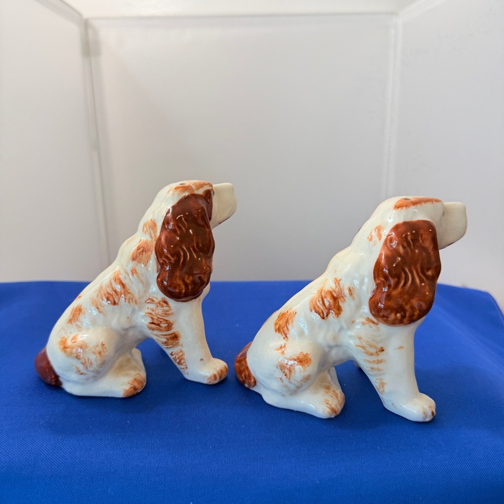 Vintage Spaniel Dog Salt and Pepper Shakers Ceramic Japan Brown White #2936 - Picture 3 of 13